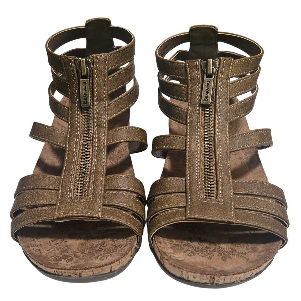 Bearpaw Layla II Cutest Light-Brown Leather Zip Gladiator Sandals Women Size 7